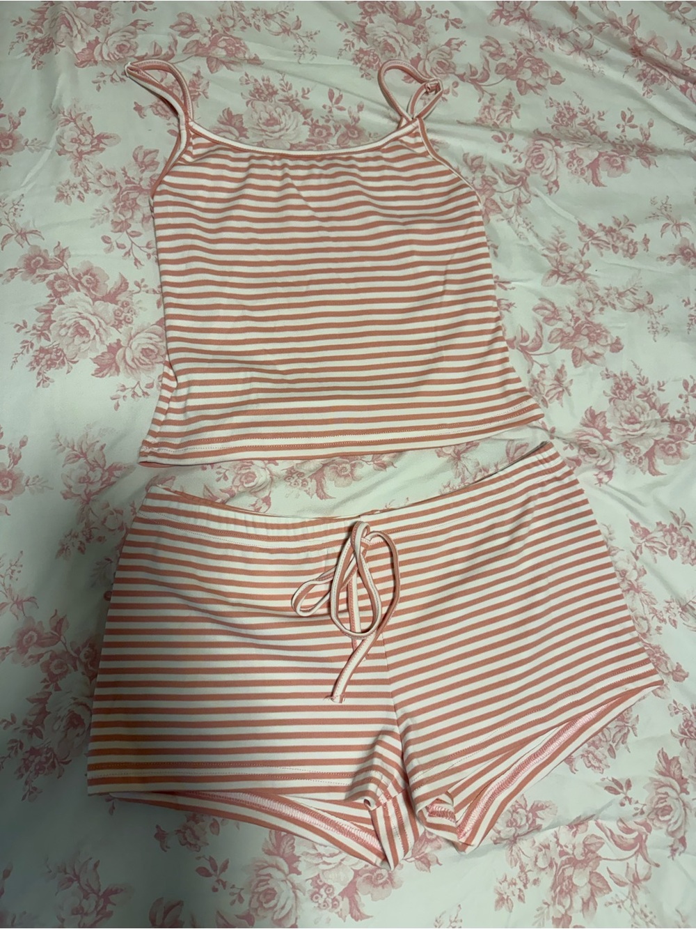 Striped Pink & White Women's Cami and Short Sleep Set